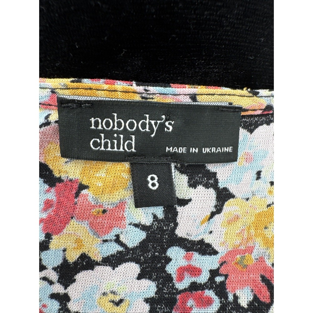 Nobody's Child Womens Printed Floral Print Midi Dress Short Sleeve Size 4 Black - Picture 9 of 13